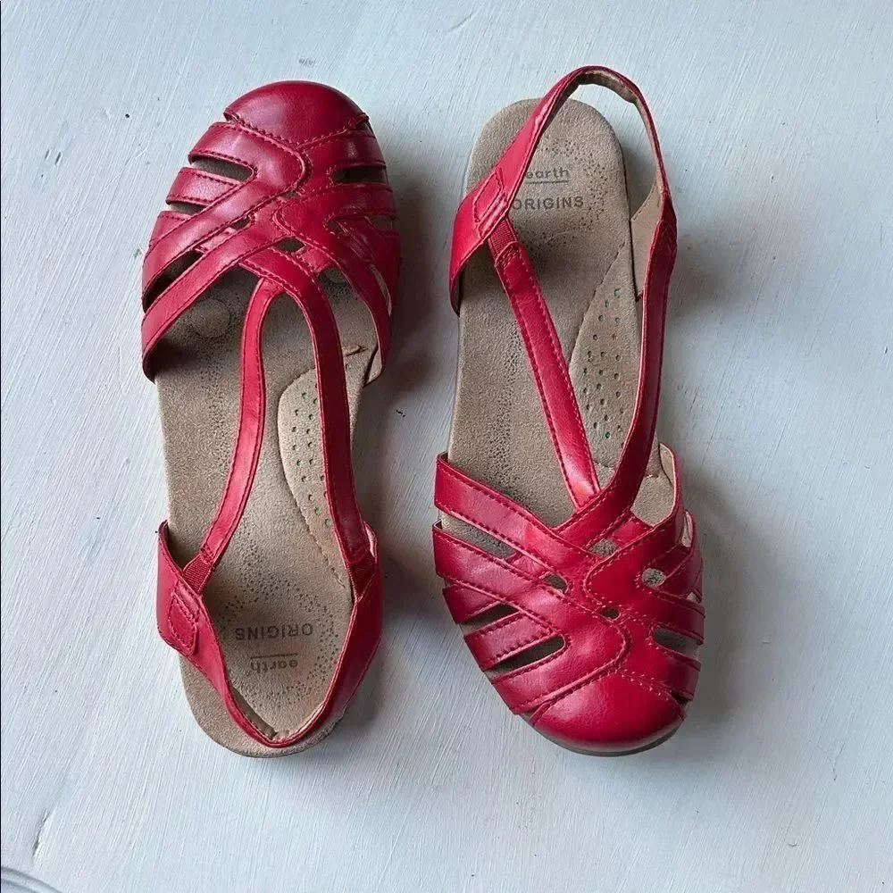 Earth origins Red Berri Mary Jane Woven Slingback Women's Sandals Size 6M